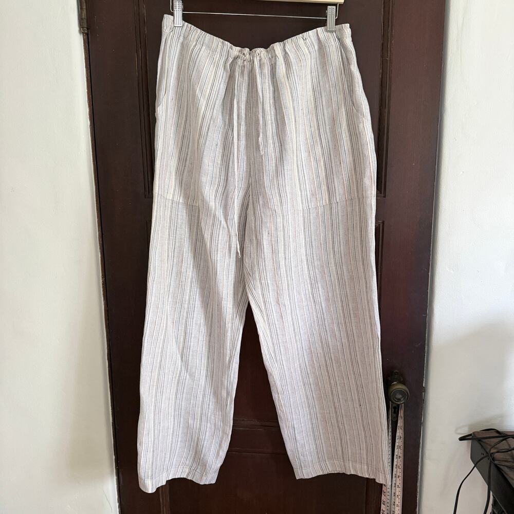 ESKANDAR for Neiman Marcus Cream Striped Drawstring Japanese Trousers Sz 2
